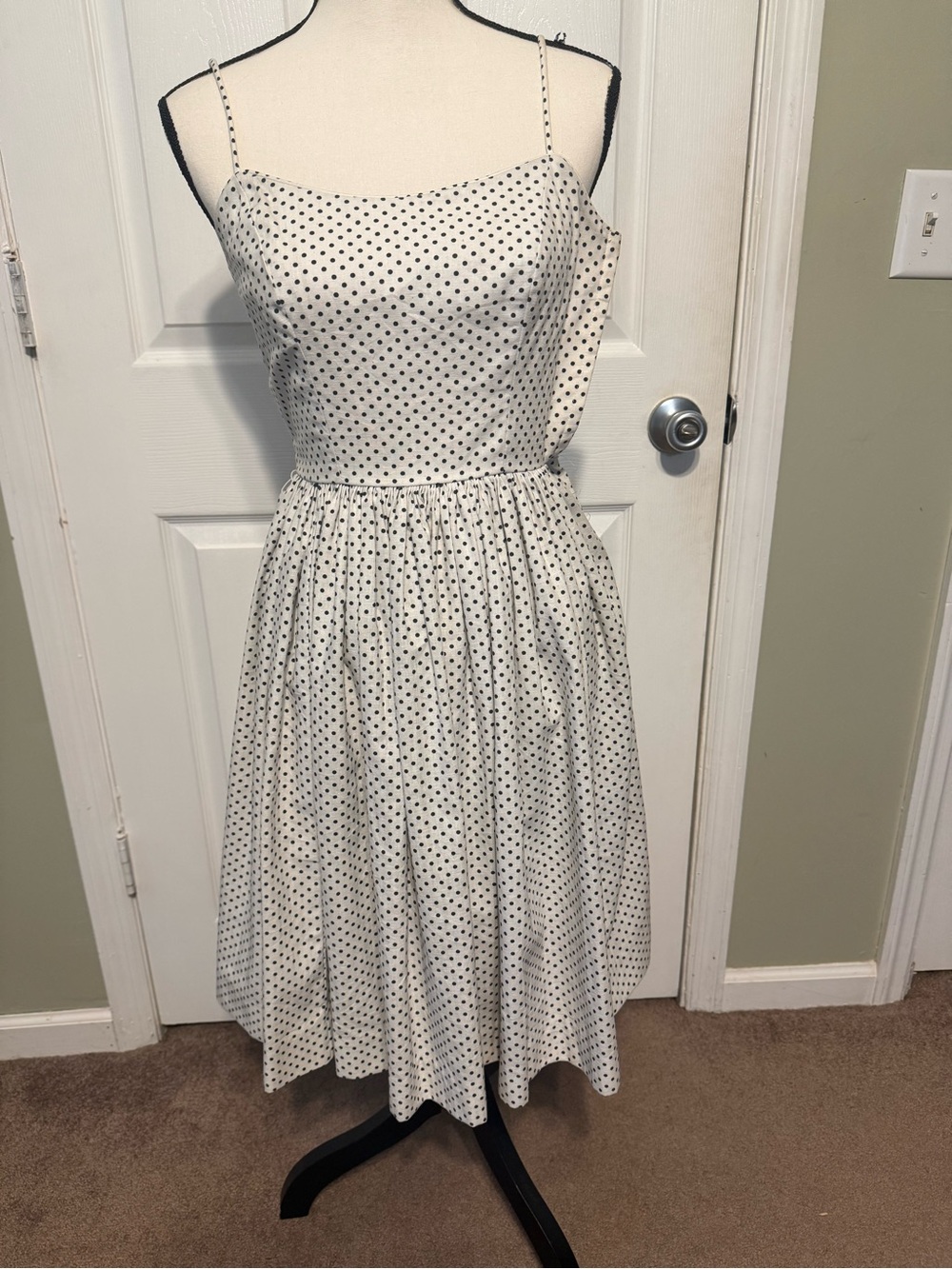Vintage 1960s Polka Dot Spaghetti-Strap Dress - White/Black